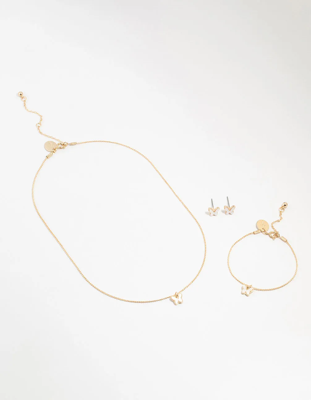 Kids Gold Butterfly Necklace & Earrings & Wrist Cuff Set