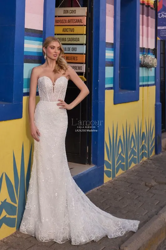 L'amour Size 14 LA24250 Madeline Ivory/Ivory Gown