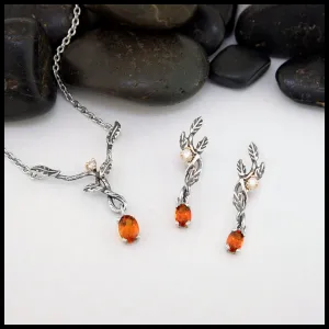 Leaf and Vine Citrine and Diamond Jewelry Set