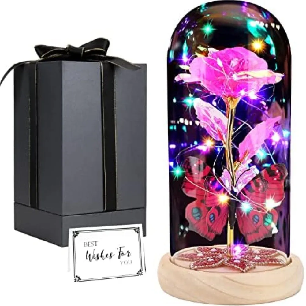 Light Up Forever Rose In Glass Dome