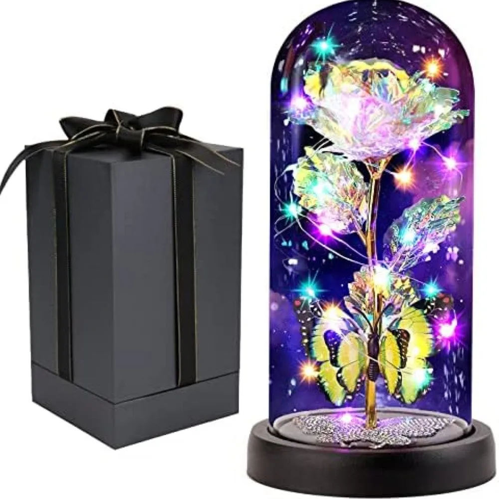Light Up Forever Rose In Glass Dome