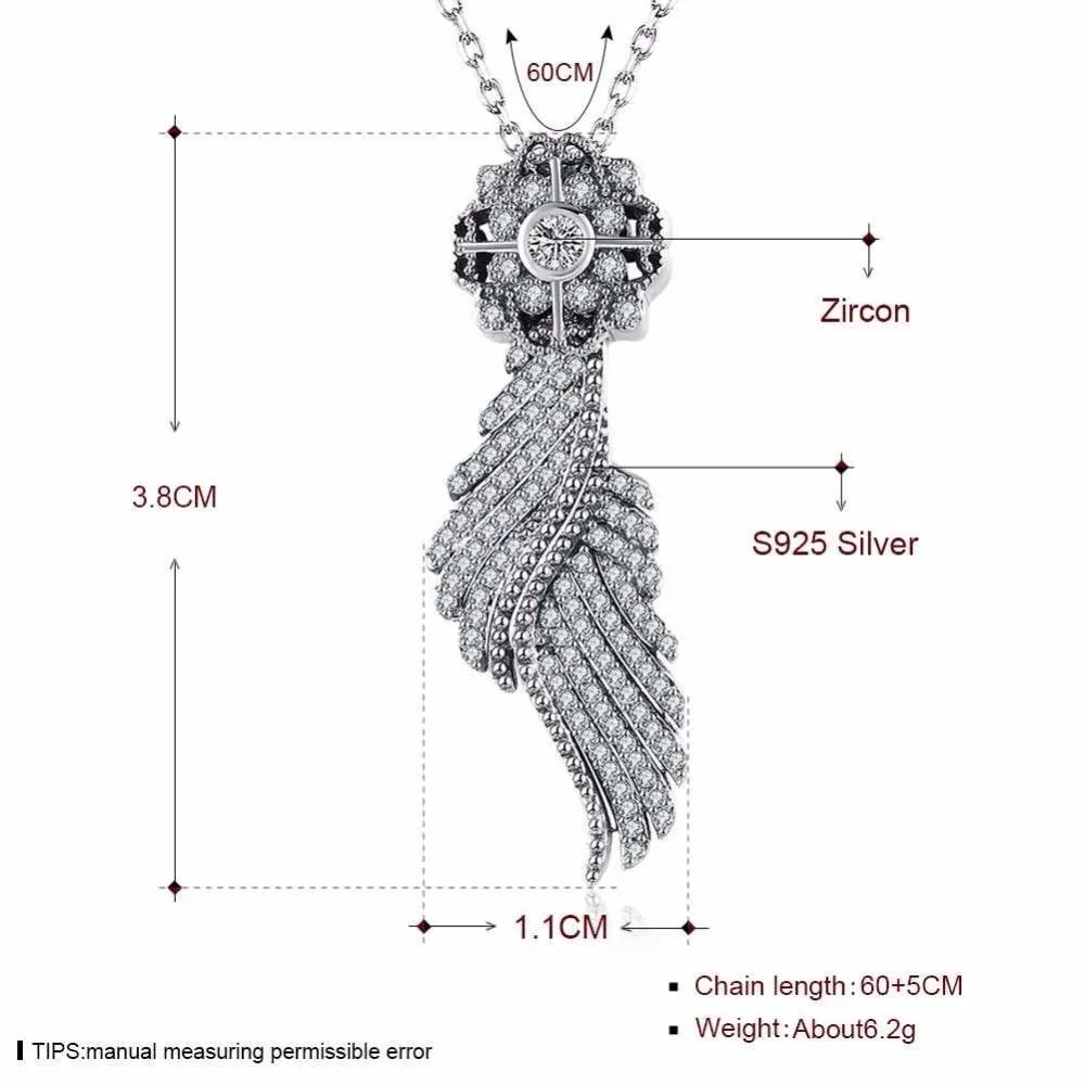 Luxurious 925 Sterling Silver Necklace with CZ Stones, Ethnic Women’s Jewelry for Wedding, Fashion Pendant for Ladies