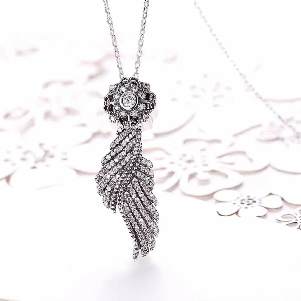 Luxurious 925 Sterling Silver Necklace with CZ Stones, Ethnic Women’s Jewelry for Wedding, Fashion Pendant for Ladies