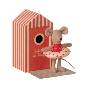 maileg little sister beach mouse in cabin de plage