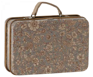 maileg metal suitcase, small blossom grey
