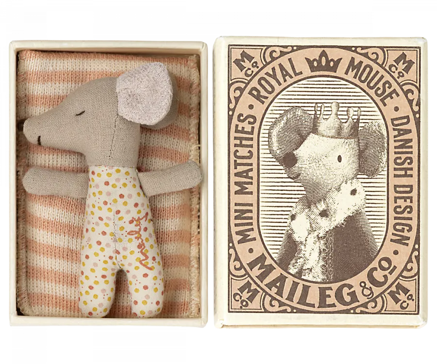 maileg sleepy wakey mouse in matchbox rose