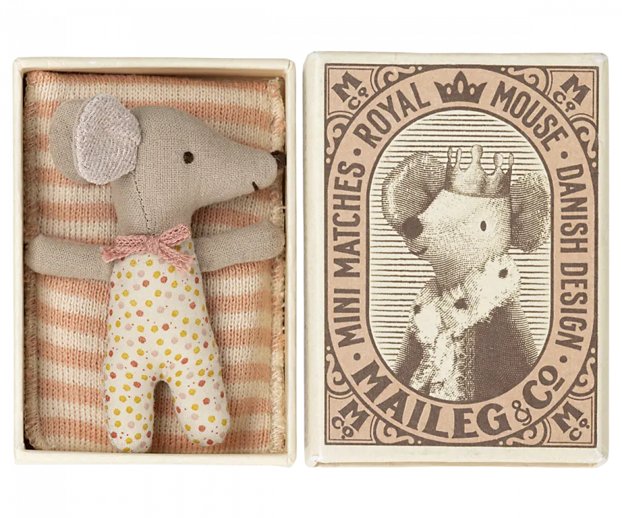 maileg sleepy wakey mouse in matchbox rose