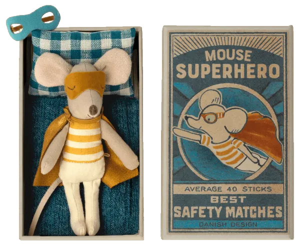 maileg super hero little brother mouse in matchbox