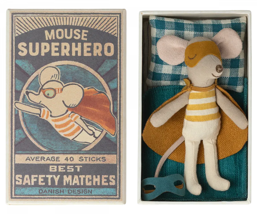 maileg super hero little brother mouse in matchbox