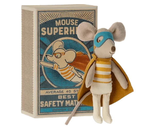 maileg super hero little brother mouse in matchbox