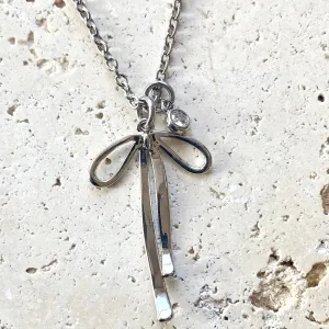 Melted ribbon bow charm necklace: silver