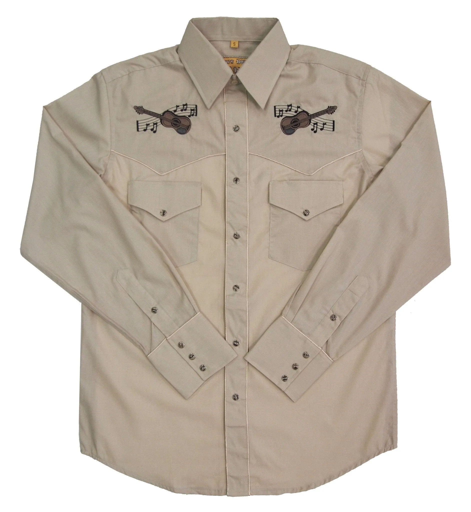 Men's Embroidered Western Shirt: White Horse Guitars