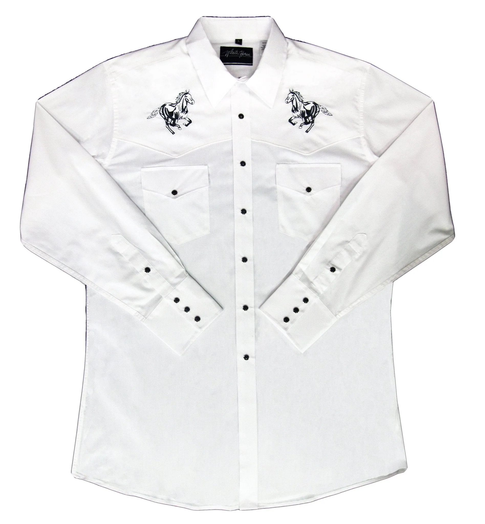 Men's Embroidered Western Shirt: White Horse Running Horse White