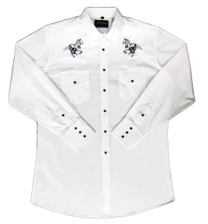 Men's Embroidered Western Shirt: White Horse Running Horse White