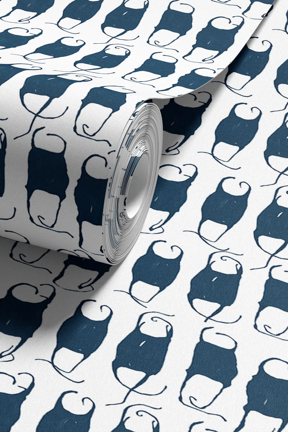 Mermaid's Purse Coastal Wallpaper Sample - Blue and White, 12"x12"
