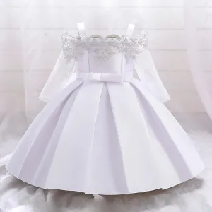Newborn Baptism Princess Party Dresses with Lace Sleeve Toddler Girl Clothes