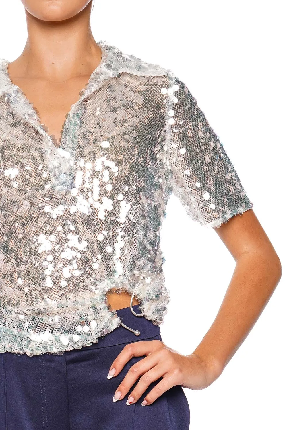 Opaline Sequin Embellished Polo Top