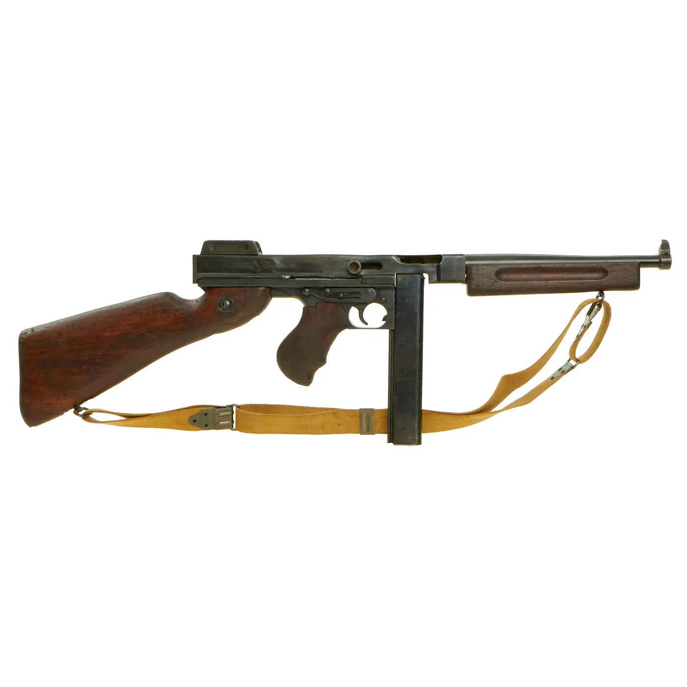 Original U.S. WWII Thompson M1A1 Display Submachine Gun Serial 219699 with Sling & Magazine - Original WWII Parts