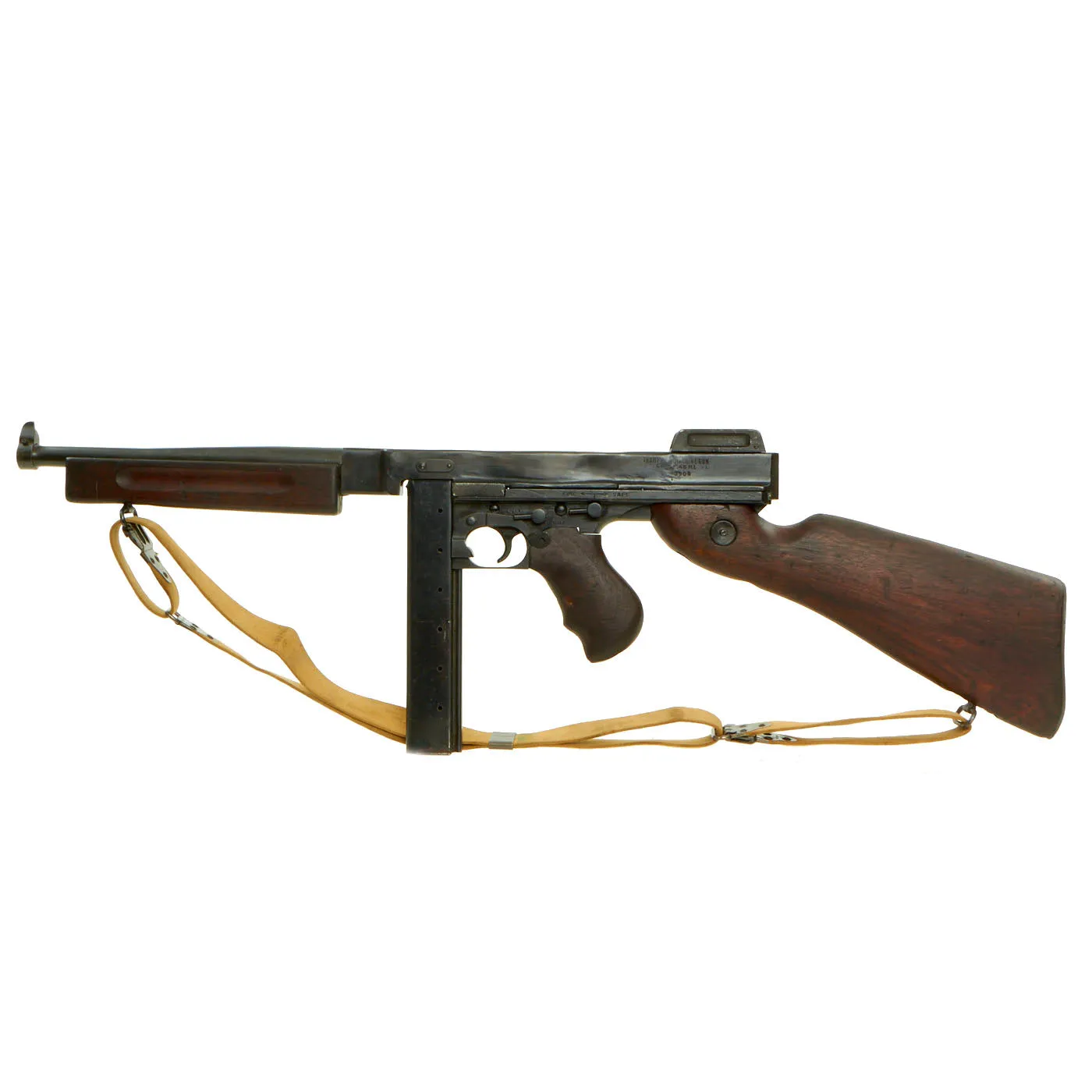 Original U.S. WWII Thompson M1A1 Display Submachine Gun Serial 219699 with Sling & Magazine - Original WWII Parts
