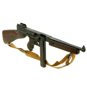 Original U.S. WWII Thompson M1A1 Display Submachine Gun Serial 219699 with Sling & Magazine - Original WWII Parts