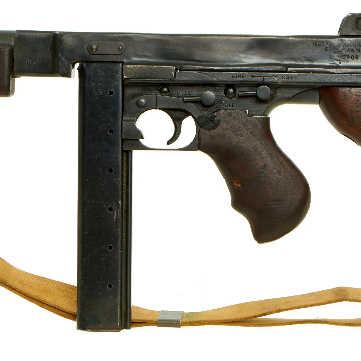 Original U.S. WWII Thompson M1A1 Display Submachine Gun Serial 219699 with Sling & Magazine - Original WWII Parts