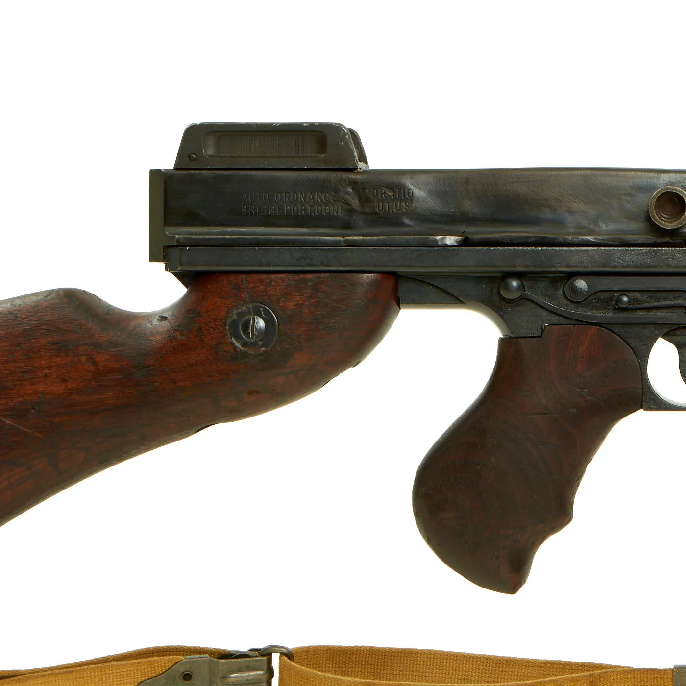 Original U.S. WWII Thompson M1A1 Display Submachine Gun Serial 219699 with Sling & Magazine - Original WWII Parts