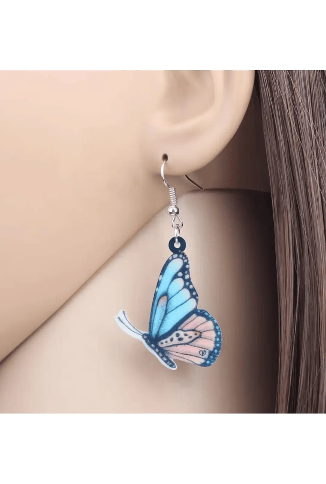 Pastel Pink & Blue Butterfly Wings Earrings