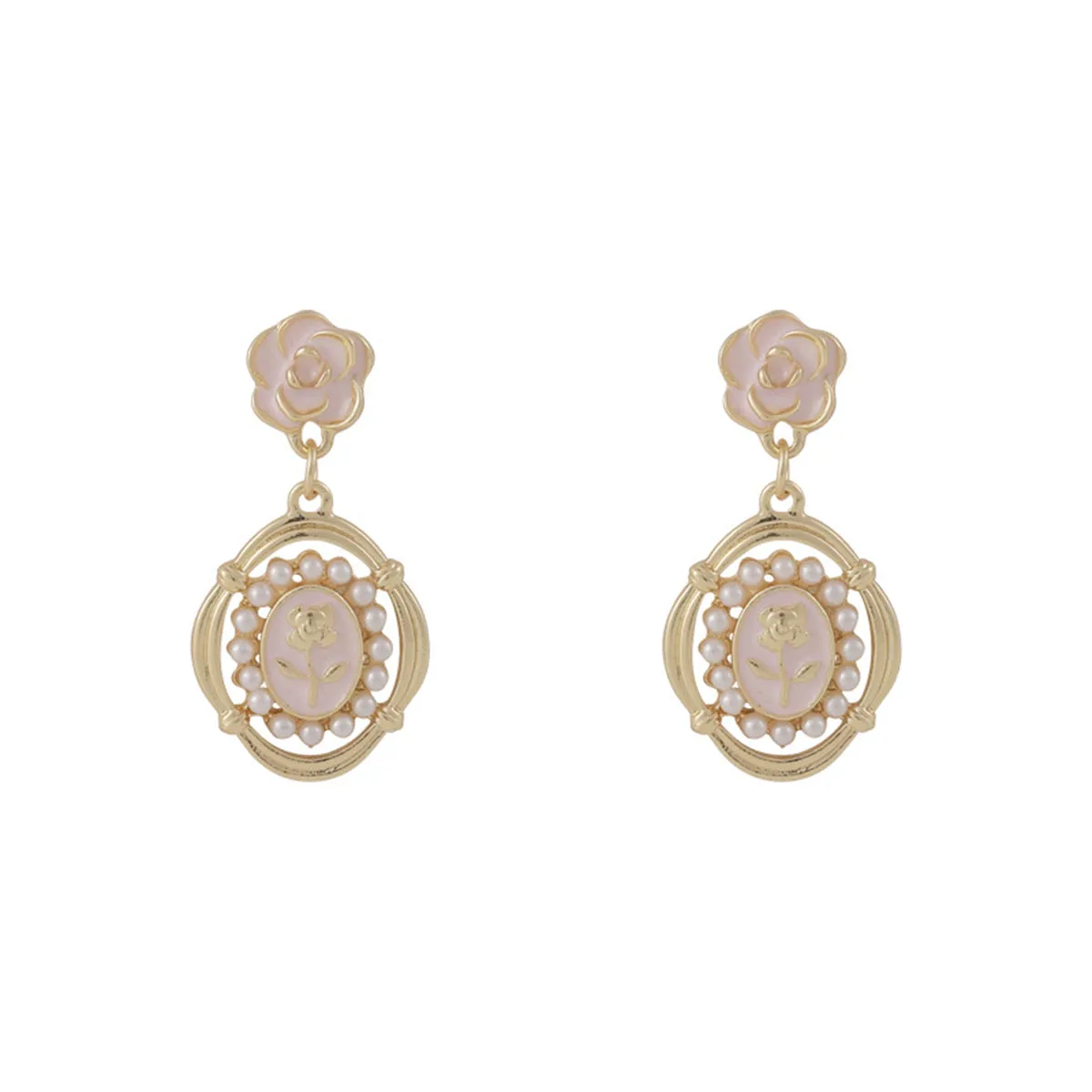 Pearl & White Enamel 18K Gold-Plated Floral Cameo Drop Earrings