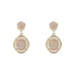 Pearl & White Enamel 18K Gold-Plated Floral Cameo Drop Earrings