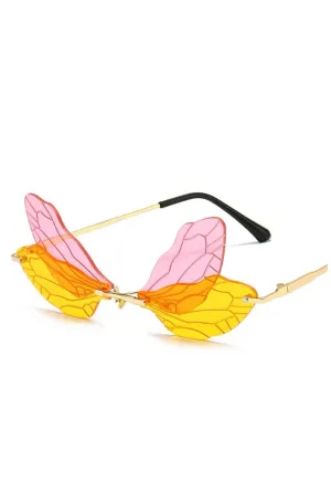 Pink And Yellow Fashion Wings Glasses