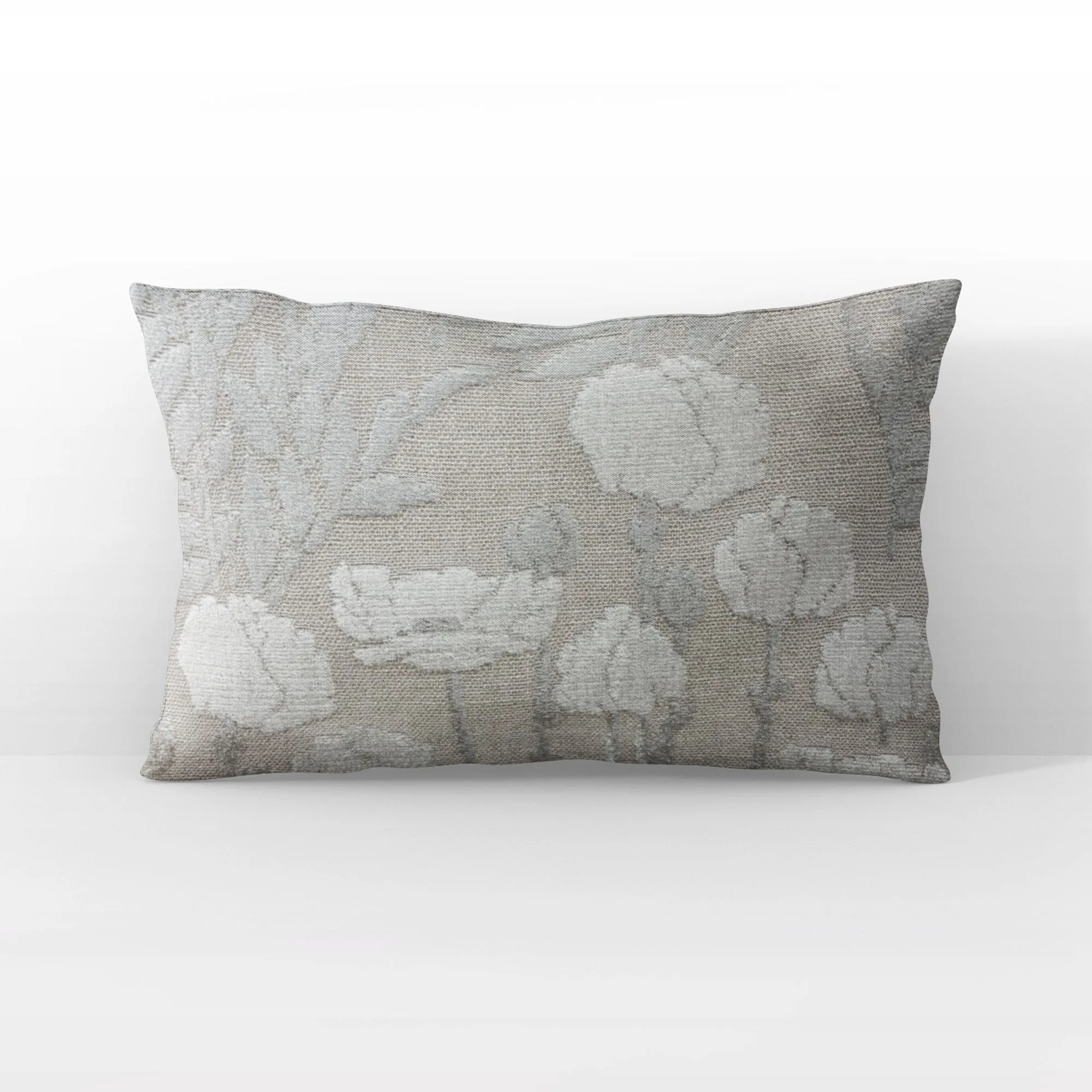 Plutus Enchanted Rose Floral White Gray Velvet Luxury Throw Pillow