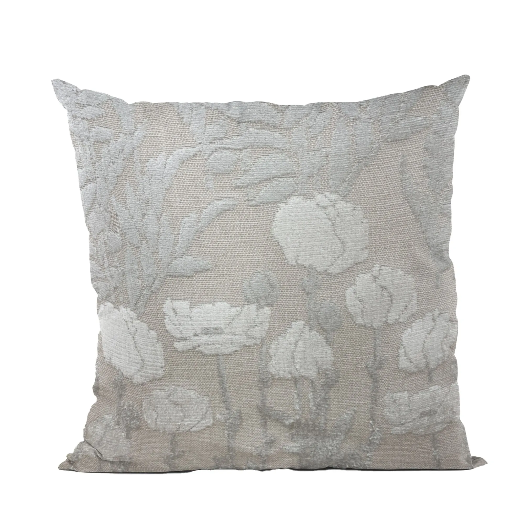 Plutus Enchanted Rose Floral White Gray Velvet Luxury Throw Pillow