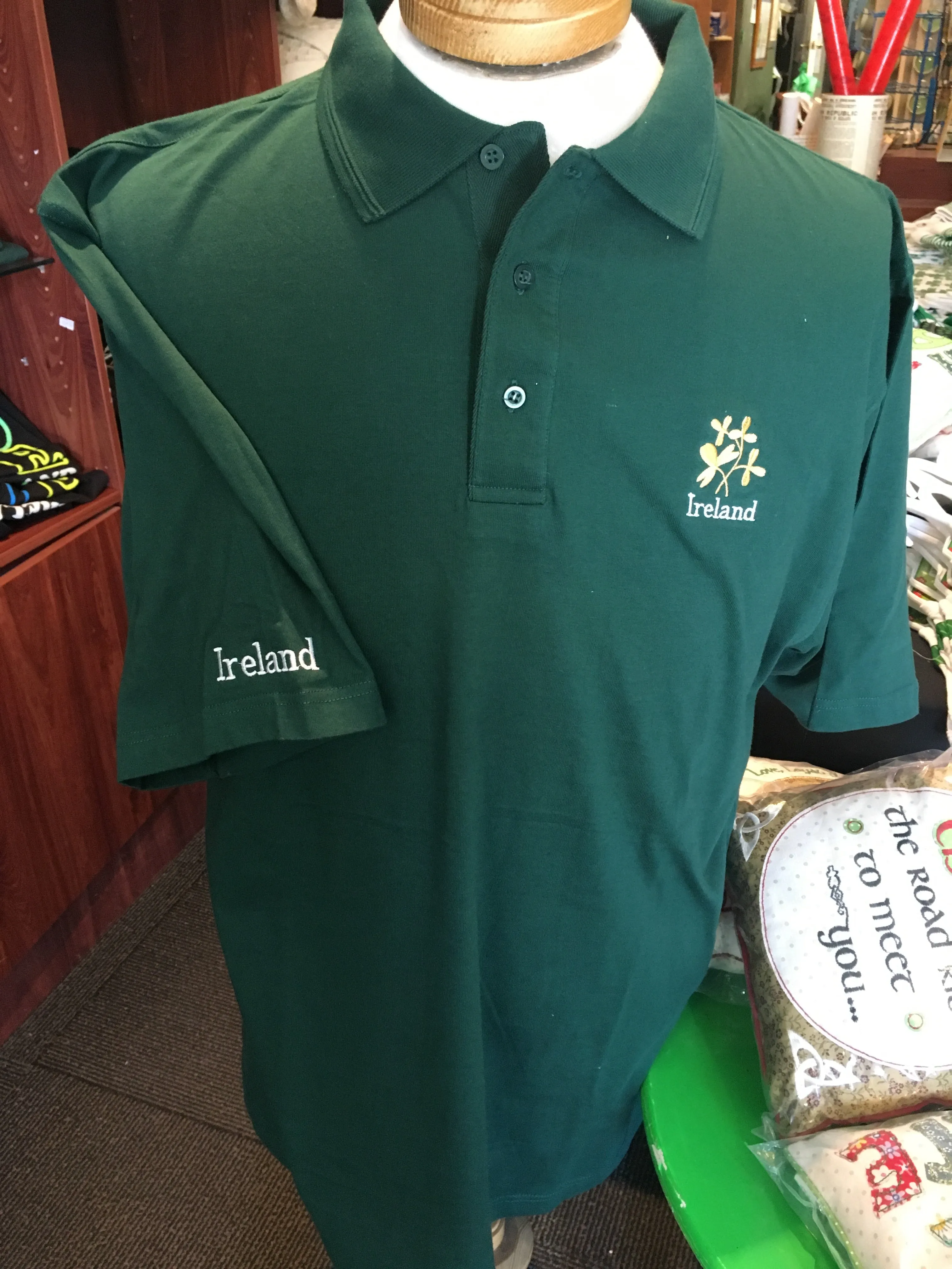 Polo Shirts Cotton Green with Shamrock Design
