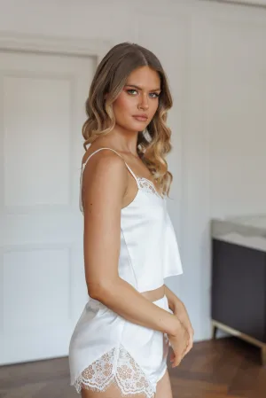 Poppy Lace Trim Cami Set White