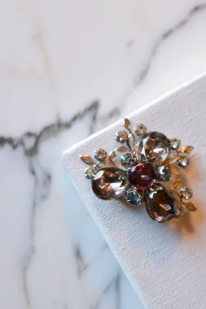 Purple and Smokey Gray Rhinestone Flower Brooch