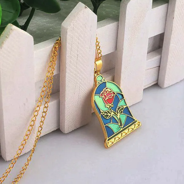 "Beauty and the Beast" Enchanted Rose Necklace