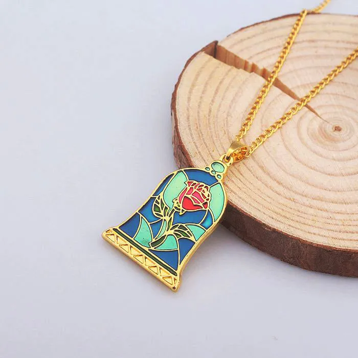 "Beauty and the Beast" Enchanted Rose Necklace