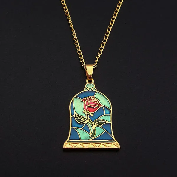 "Beauty and the Beast" Enchanted Rose Necklace