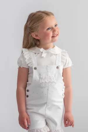 "Penelope" White Diamanté Denim Dungarees