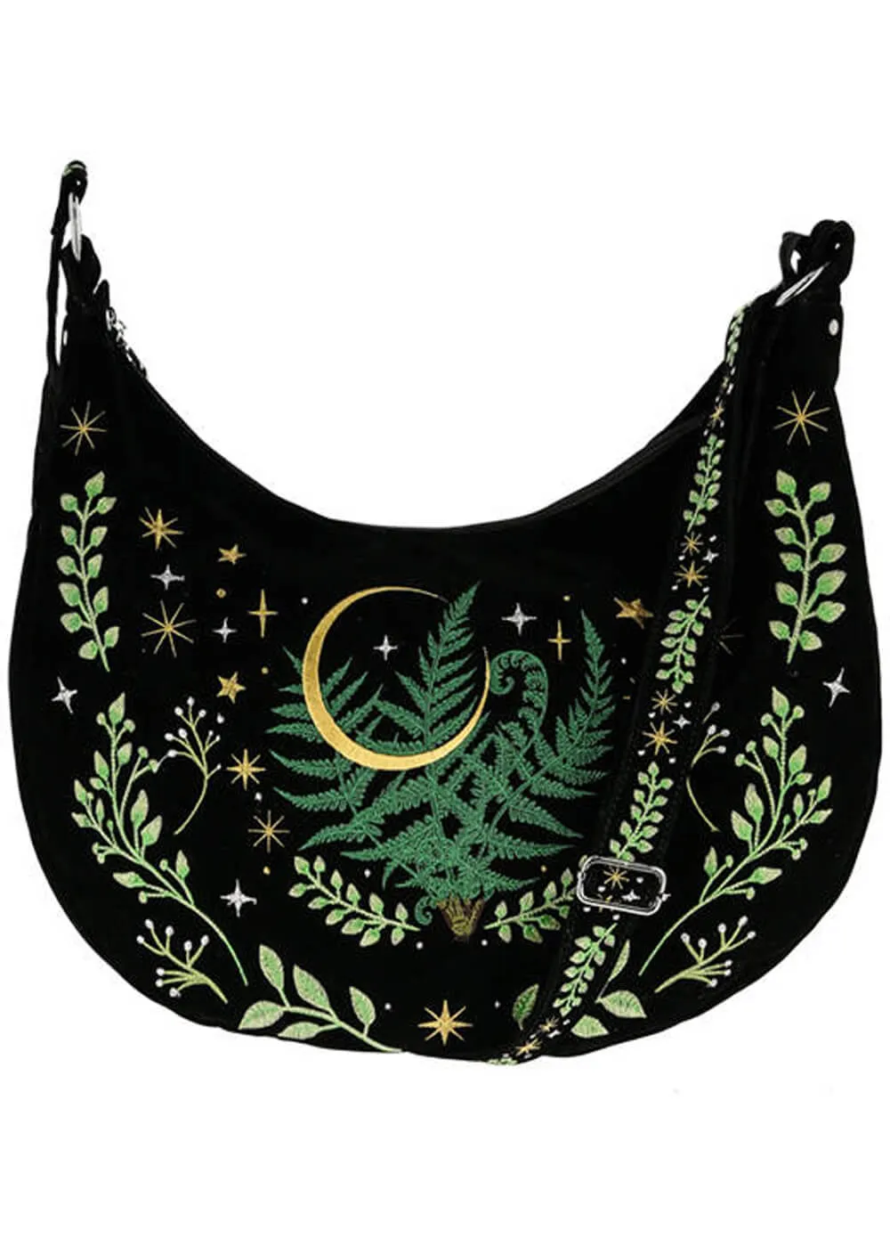 Restyle Herbal Fern Embroidery Hobo Bag Black