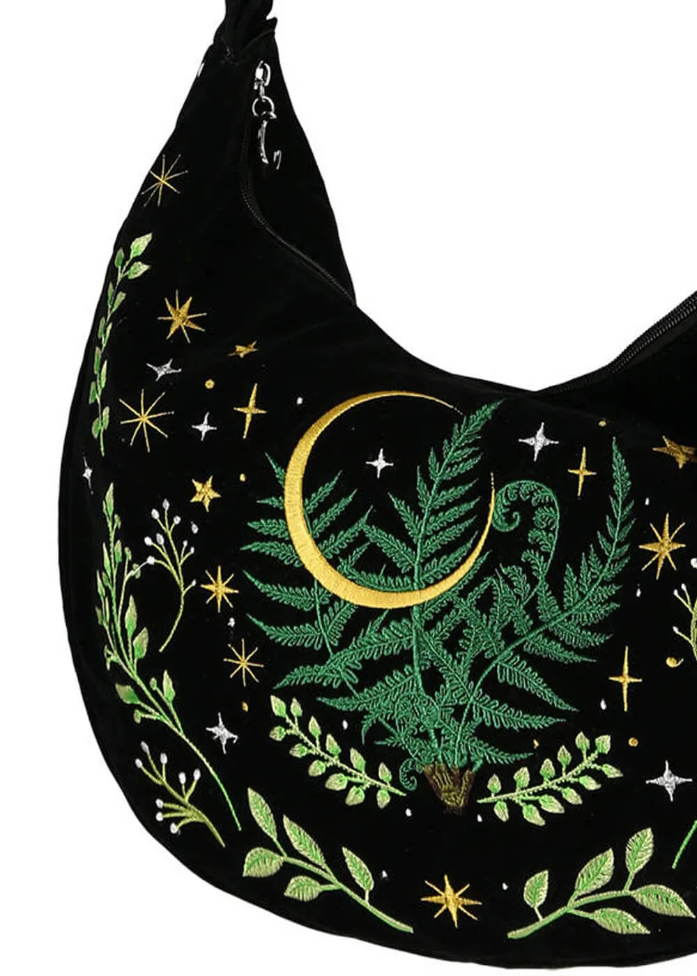 Restyle Herbal Fern Embroidery Hobo Bag Black