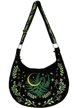 Restyle Herbal Fern Embroidery Hobo Bag Black