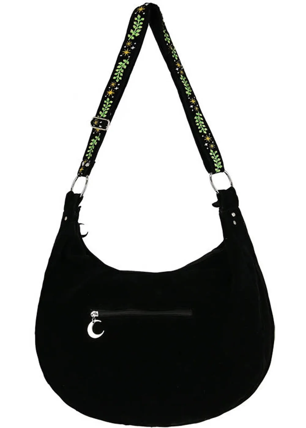 Restyle Herbal Fern Embroidery Hobo Bag Black