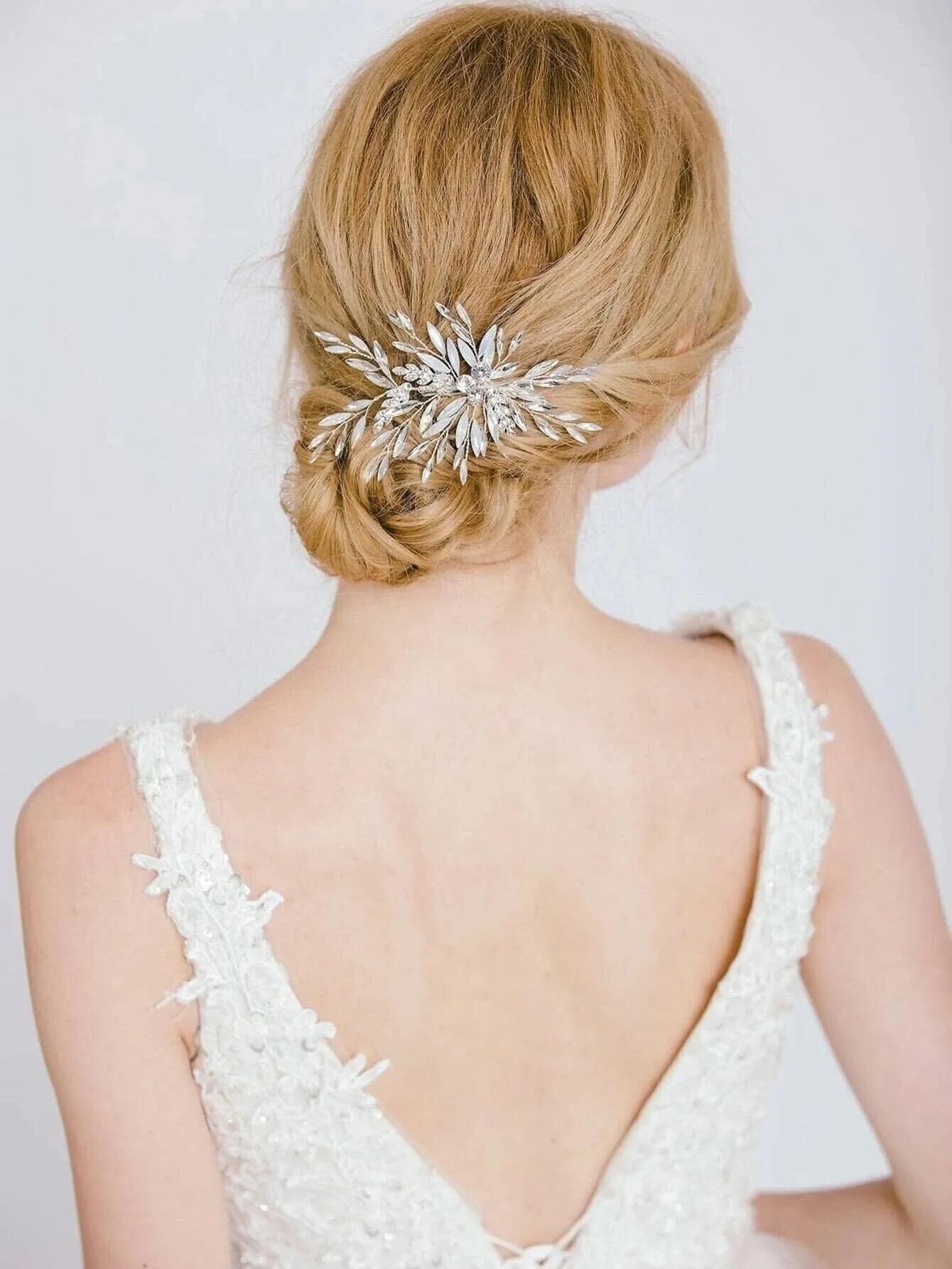 Rhinestone Bridal Hairclip, Wedding Opal Leaf Hairpiece, Crystal Gem Silver Alligator Hair Clip Accessory