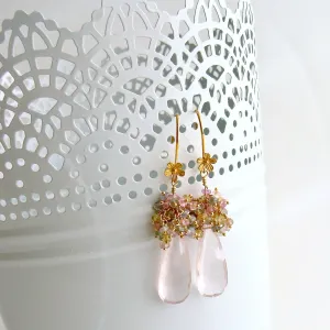 Rose Quartz Pastel Sapphires Cluster Tendrils Earrings - Juliet IV Earrings
