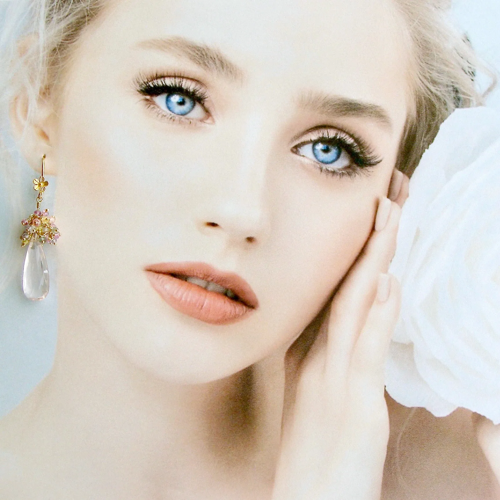 Rose Quartz Pastel Sapphires Cluster Tendrils Earrings - Juliet IV Earrings