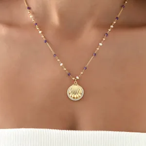 Shell Necklace – Gold-Plated Silver with Pearl - Amethyst Chain