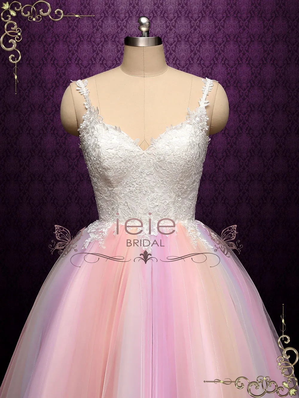 Short Tea Length Wedding Dress with Rainbow Skirt | CHARMIN