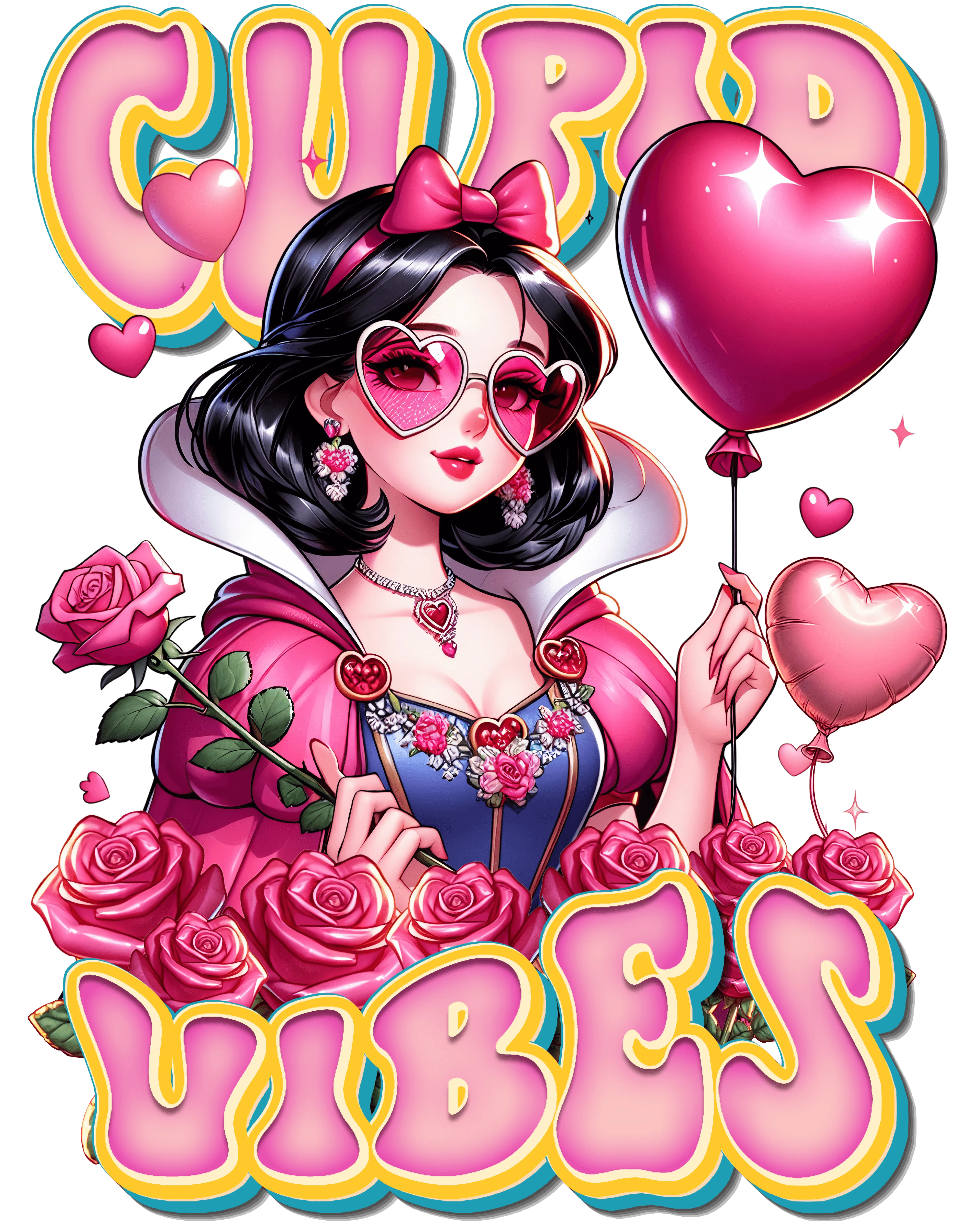 Snow White Cupid Vibes in Pink DTF (direct-to-film) Transfer