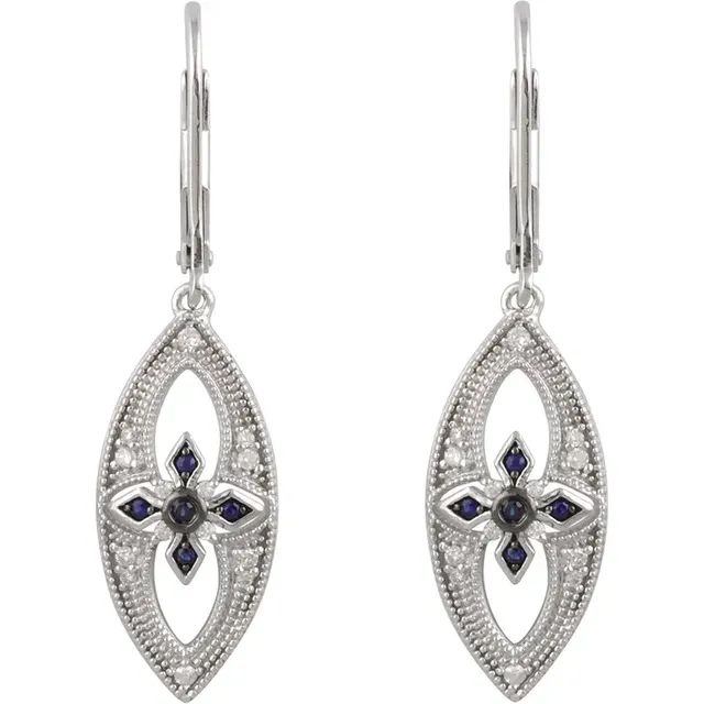 Sterling Silver Blue Sapphire & 1/6 CTW Diamond Lever Back Earrings